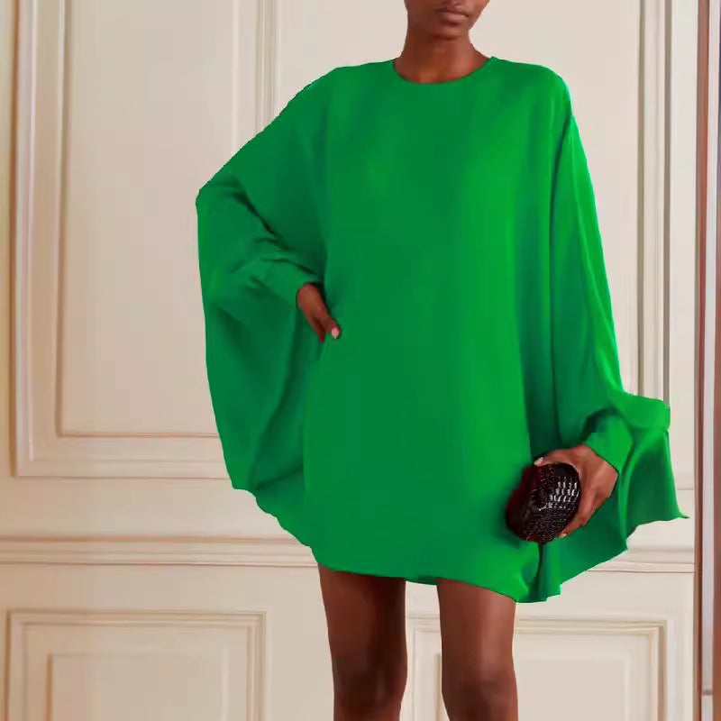 Long Sleeve Solid Color Round Neck Mini Skirt